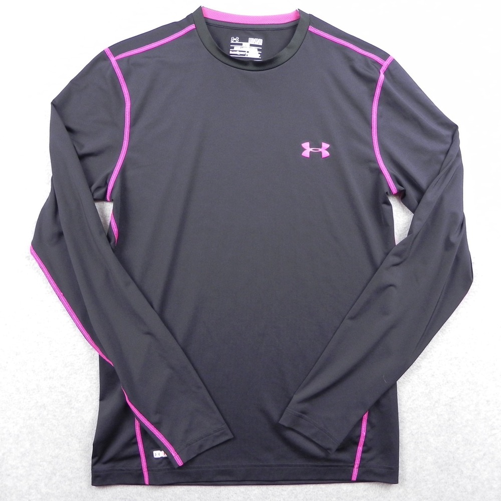 Under Armour Shirt Top Womens Medium Fitted Heatgear Training Black Long Sleeve
